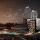 A night view of what the completed mixed-use complex will look like.